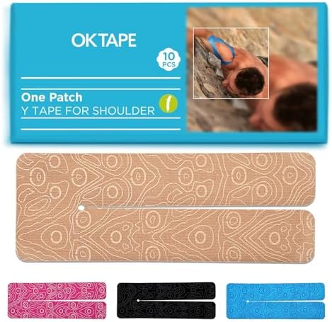 OK TAPE Precut Y-Shape Kinesiology Tape for Shoulder, Knee, Back, 10 Pcs, K Tape Strips, Provide Support & Relieve Discomfort, Water-Resistant Elastic Athletic Tape (3.5" x 10", Beige)