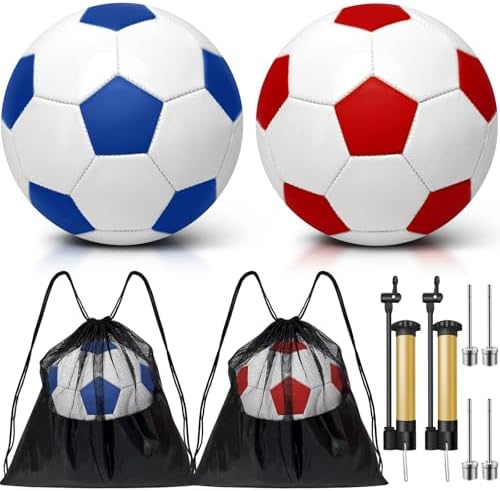 2 Pack Deflated Soccer Ball with Pump for 4-14 Years Old Christmas Shoebox Gifts Size 3,Size 4,Size 5 Items Bulk Deals Soccer Balls with Mesh Sport Bag Pump Needle for Shoebox Packing Party