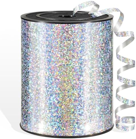600 Yards Silver Shiny Curling Ribbon 1/5 Inch Metallic Silver Balloon String Ribbon for Gift Wrapping, Birthday Party Christmas Crafts