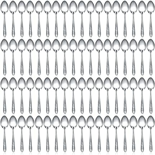 Nuogo 100 Pieces Dinner Spoons Set 6.69 Inches Silverware Spoons Bulk Stainless Steel Food Grade Tablespoons for Home Restaurant Kitchen Dishwasher Safe