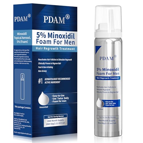 5% Minoxidil for Men Foam Hair Growth - Minoxidil Foam Hair Regrowth Treatment for Men, Topical Hair Loss Treatments, Extra Strength Thicker & Fuller Hair, 1 Month Supply, 2.11 oz