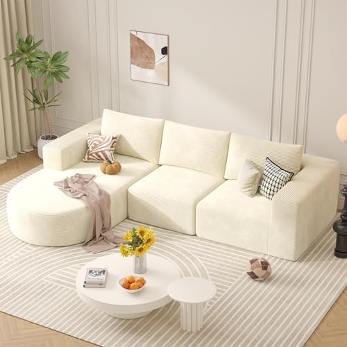 Modular Sectional Sofa with L-Shape Chaise,Cloud Sectional Modern Sleeper Couch with Deep Seat,Sponge Compression Sofas No Assembly Required (Beige-Corduroy Fabric)