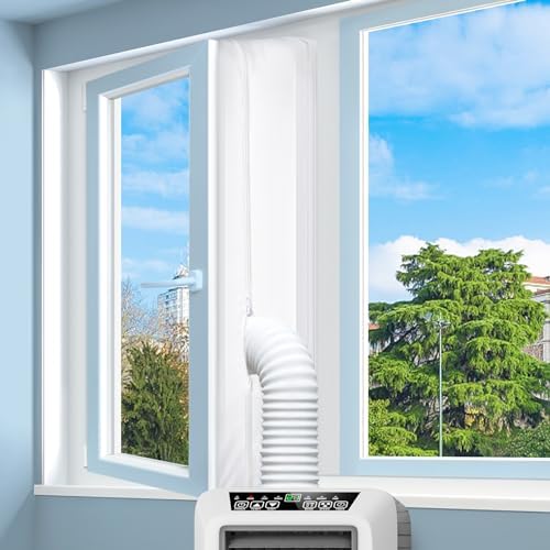 Portable Air Conditioner Window Seal, 500CM (197'') AC Casement Window Seal Kit, Hot Air Stop Air Exchange Guards with Zip and Adhesive Fastener Works with Tumble Dryer, Keep House Cool