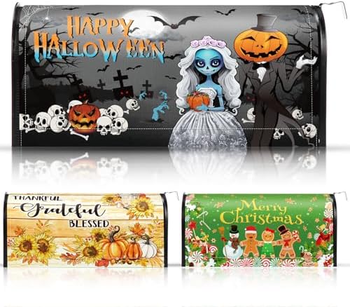 3 Pcs Seasonal Magnetic Mailbox Covers 18x21inch Mail Box Cover Standard Size Post Box Decor for Halloween Thanksgiving Christmas Mailbox Garden Yard Outdoor Decor(Classic)