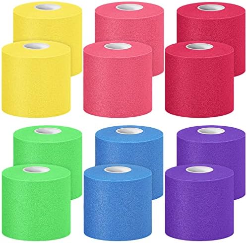 Nuanchu 12 Pcs Foam Prewrap Athletic Tape 2.75inch x 30 Yards Sports Wraps Prewrap and Athletic Tape Pre Wrap Breathable Sports Pre Wrap for Running Hiking Hair(Fresh Color)