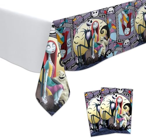 2Pcs Nightmare Before Christmas Tablecloth Disposable Tablecover Birthday Party Supplies and Decorations for Kid Boy Baby Shower Rectangle Tables 70"X42",2 Pack