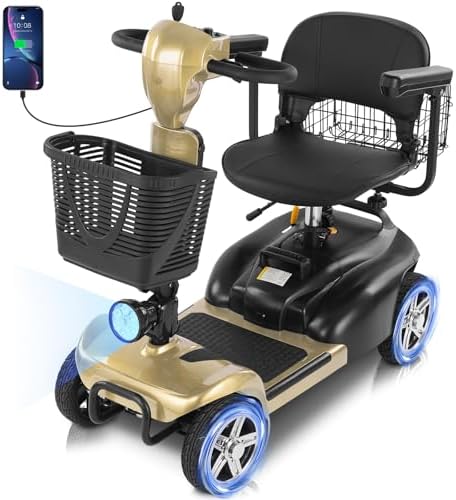 15/30 Miles 4 Wheels Mobility Scooter for Adults&Seniors Up to 300LBS, 350W Electric Powered Wheelchair Device w/Extended Battery, Dual Baskets, Rotating Seat, USB Charging