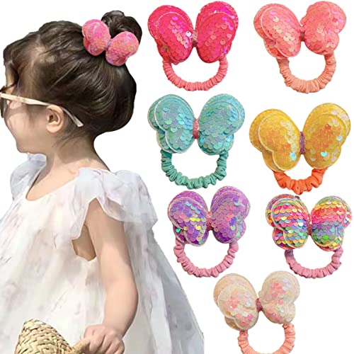 10pcs Sequin Hair Scrunchies,Colorful Ponytail Holder Hair Bow,Butterfly Elastic Hair Ties,Hair Accessories for Baby Girls Toddler(Random Color)