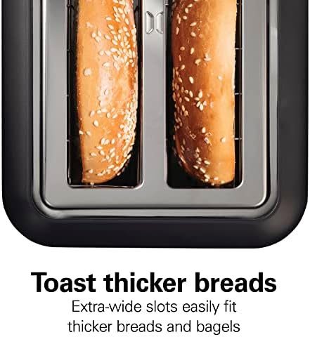 Hamilton Beach Gourmet 2 Slice Slot Toaster with Extra Long & Wide Slots, Sure-Toast Technology, Shade Selector, Bagel Setting, Matte Black and Stainless Steel (22996)