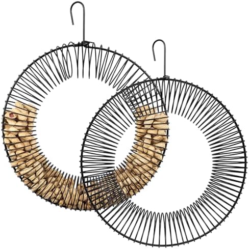 Gtongoko 2 Pack Peanut Wreath Bird Feeder, Rust & Waterproof, Solid Steel Durable Whole Peanut Wild Bird Feeder with Hanging Hook, Outdoor, Black, 11 x 15.4 inch