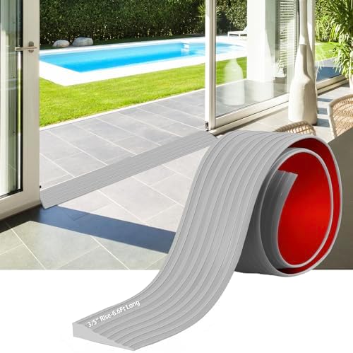 Threshold Ramps for Doorways, 0.6" Rise Rubber Door Threshold Ramp Self-Adhesive Ramps, is Adjustable and Cuttable for Sweeper Wheelchair Stroller Scooter Reducer Ramp (Gray, 3/5"height - 6.6Ft Long)