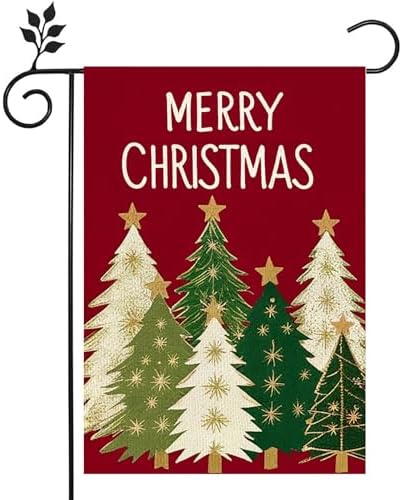 Merry Christmas Trees Garden Flag 12x18 Inch Double Sided Outside Christmas Trees Winter Holiday Yard Outdoor Flag Red Yard Decoration for Outside