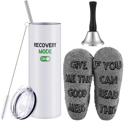 3 Pcs Funny Get Well Soon Gifts 20oz Hospital Mug Fuzzy Funny Recovery Cotton Socks Silver Steel Tea Hand Bell Surgery Recovery Gifts for Chemo Patients