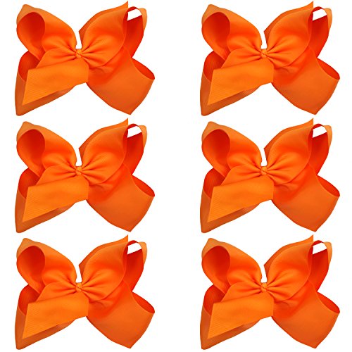 Huge Boutique Hair Bows Alligator Clips 6 Pcs 8 Inch for Infant Baby Girl Teens Girls Women (Orange)