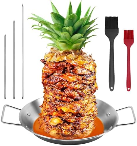 Al Pastor Skewer for Grill, Shawarma Skewer Stand, Stainless Steel Brazilian Vertical Spit with 3 Removable Spikes(8”/10"/12”)& Brushes, for Tacos Al Pastor, Grill Smoker Oven BBQ