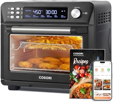 COSORI Smart 12-in-1 Air Fryer Toaster Oven Combo, Airfryer Convection Oven Countertop, Bake, Roast, Reheat, Broiler, Dehydrate, 75 Recipes & 3 Accessories, 26QT, Black-Stainless Steel
