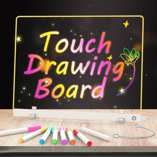 LED Note Board Drawing Board for Kids, Light Up Dry Erase Board with Touch Control,Doodle Glow Drawing Pad with Colorful Markers,Christmas Birthday Gift for Kids Girls Boys Women /(11.8"x9.4") (White)