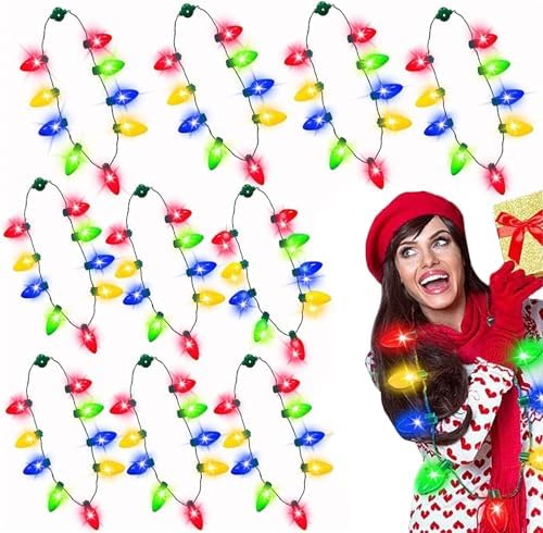 AMENON 10 Pack Christmas LED Light Up Bulb Necklaces New Year Eve Christmas Holiday Accessories Party Favors Necklace for Men Women, Christmas Decoration Funny Party Supplies