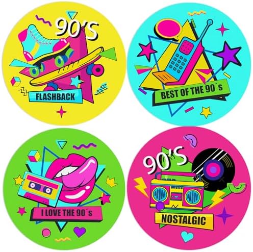 60PCS 90's Birthday Party Placemats - Disposable 13.7 Inch Round Table Mats for Dinner Table Decor - 90s Theme Rock Music Party Supplies