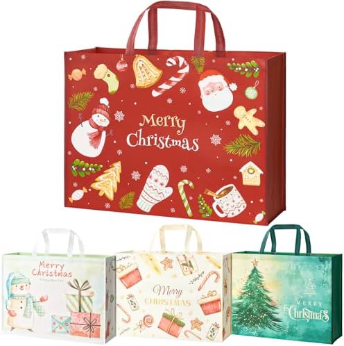 STYPOP 4 Pack 24" Jumbo Extra Large Christmas Gift Bags Bulk, Non-Woven Reusable Christmas Bags with Handles for Party Favors/Gifts Wrapping, 24 * 18.5 * 7.8