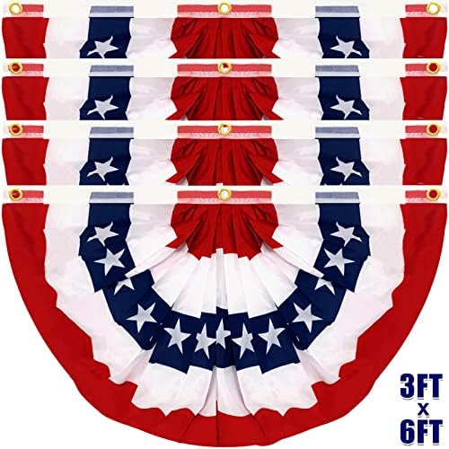 TURNMEON 4 Pack Extra Large 3x6 Feet American Bunting Flag Pleated Fan 4th of July Decoration USA Red White Blue Banner Patriotic Decor Indoor Outdoor Outside Independence Day Fourth July Memorial Day