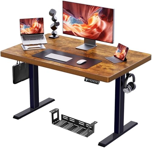ErGear 40" x 24" Whole Piece Desktop Electric Standing Desk, Thick Height Adjustable Desk with 4 Height Memory, Home Office Computer Table with Cable Management Tray, Vintage Brown