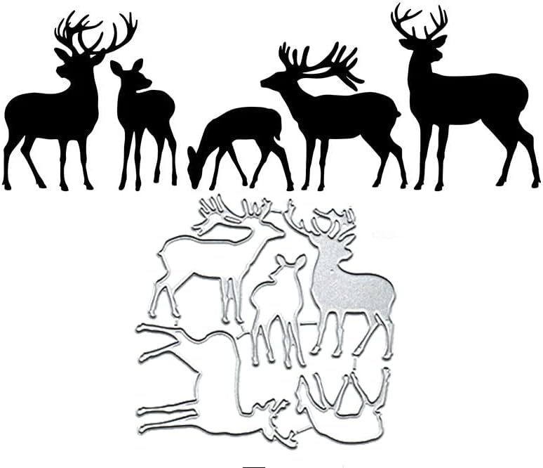 5Pcs/Set Christmas Deer Elk Metal Die Cuts Cutting Dies, Christmas Deer Elk Paper Cards Cutting Dies Cut Stencils for DIY Embossing Card Making Book Tags Decorative Paper Dies Scrapbooking