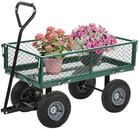 Garden Cart Wagon - 400 lbs Capacity Heavy-Duty Steel Mesh Utility Cart with Removable Sides, All-Terrain Wheels & Pull Handle for Yard, Lawn & Garden Hauler