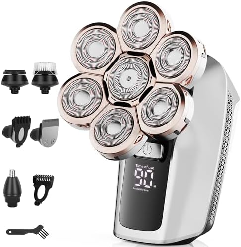 7D Electric Bald Shaver - 5-in-1 Dry/Wet Men's Head Shaver with Led Display & IPX7 Waterproof, Detachable, Rechargeable Razor