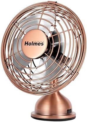 HOLMES 4" Mini Heritage Desk Fan, USB-Powered, Single Speed, 4 Blades, Adjustable 100° Head Tilt, Metal Construction, Ideal for Home, Dorm Rooms, Bedrooms, Office or Travel, Vintage Brushed Copper