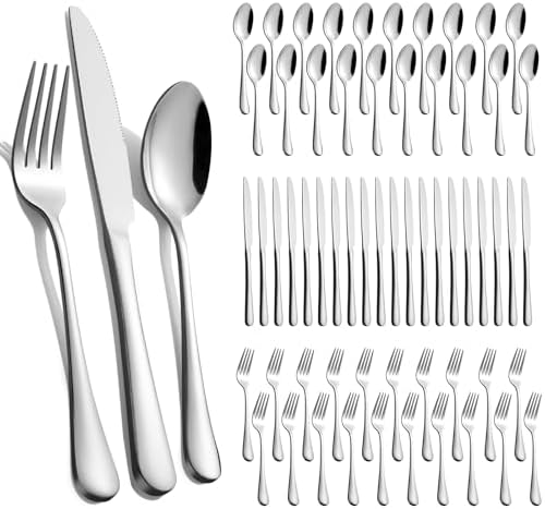 60-Piece Silverware Set for 20 - Stainless Steel Flatware Cutlery Set, Mirror Polished Flatware Set Include Forks Spoons Knives for Home Wedding Restaurant, Dishwasher Safe, Silver, 60 PCS