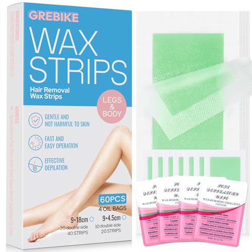 60PCS Wax Strips for Hair Removal - Facial Hair Removal for Women - Waxing Kit for Women, Face, Body, Arms, Legs, Chest, Back, Bikini & Brazilian 60ct Waxing Strips & 4Calming Oil Wipes