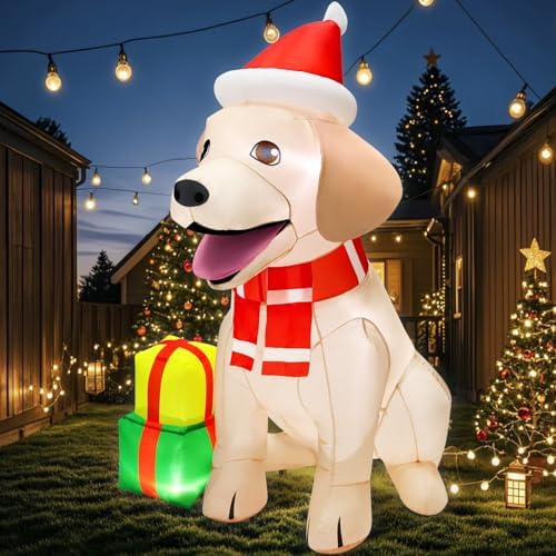 5FT Christmas Inflatables Decorations Outdoor Vivid Lab Dog with Build-in Bright LED Christmas Blow Up Yard Decoration Christmas Decorations Outdoor Indoor for Holiday Party Garden Lawn Home