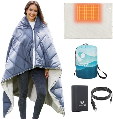 Heated Blanket Battery Operated,12V Cordless heating pad with 15000 battery,Heated Shawl Throw Blanket,Wearable Heated Blanket,Sherpa Lining,3 Heating Set for Outdoor Camping,Backpacking,Hiking,Travel