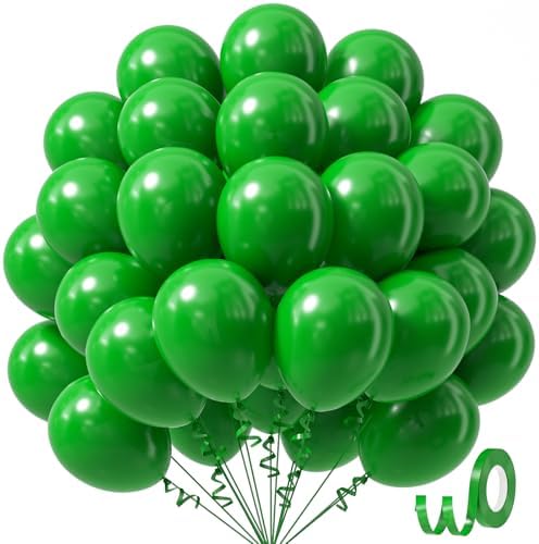 Green Balloons 12 inch, Green Latex Balloons 50pcs Party Balloons for Birthday Christmas Baby Shower Jungle Football Tropical Safari Party Decorations