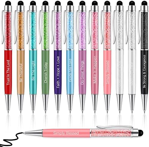 BBTO 12 Pcs Christian Pens Bible Verse Ballpoint Women Bulk Funny Inspirational Office Crystal No Bleed Religious Scripture Jesus Pens Christmas Gifts for Coworker, Black Ink(Bible Style)