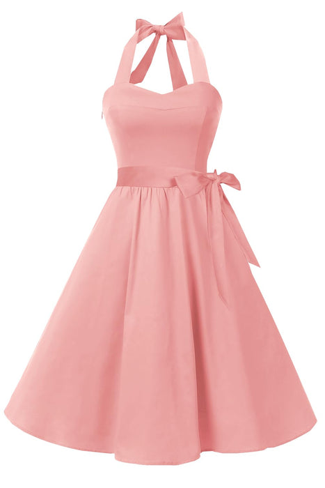 Topdress Women's Vintage Polka Audrey Dress 1950s Halter Retro Cocktail Dress Blush Pink 3XL