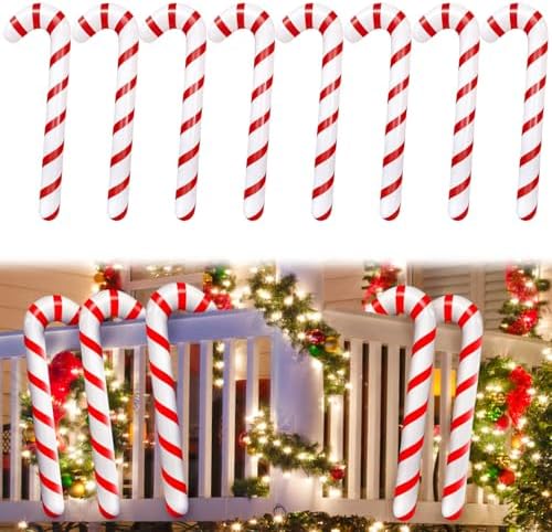 8pcs Inflatable Candy Canes for Christmas Decorations,35 Inch Candy Sticks with Red and White Stripes,Large Candy Canes Balloons for Xmas Indoor Outdoor Decor,Party Favors,Gifts
