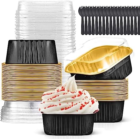10oz Mini Cake Pans with Lids (40 Pack) Aluminum Foil Square Cupcake Liners Brownie Baking Cups,Disposable 4”x4” Large Cupcake Pan,Jumbo Muffin Tin Ramekins Holders