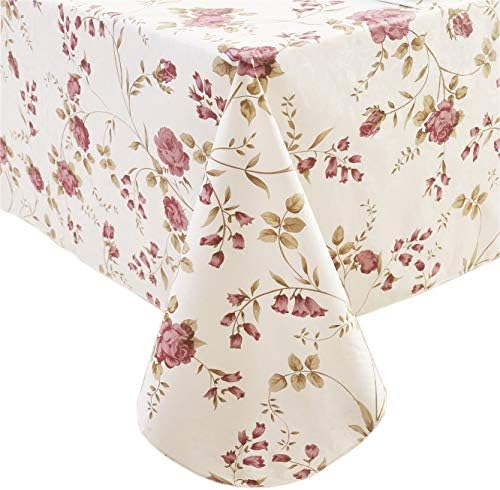 Heavy Duty Vinyl Tablecloth with Flannel Backing Waterproof Oil-Proof Plastic Table Cloth Stain-Resistant Wipeable Rectangle or Square Table Cover for Indoor and Outdoor (Flowers, 60X84 Inch)