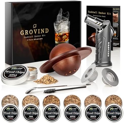 Whiskey Smoker Kit,Cocktail Smoker Kit with Torch,Bourbon smoker kit,Old Fashioned Smoker kit,Drink Smoker Infuser Kit with Wood Chips,Birthday Whiskey Bourbon Gifts for Men,Dad,Husband