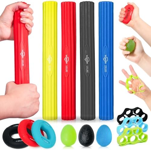 Flex Therapy Bar and Grip Strength Trainers set, Physical Therapy & Resistance Bar for Golfers Elbow,Tendinitis,Wrist,Forearms Pain, Improve Grip Strength and Relieve Pain