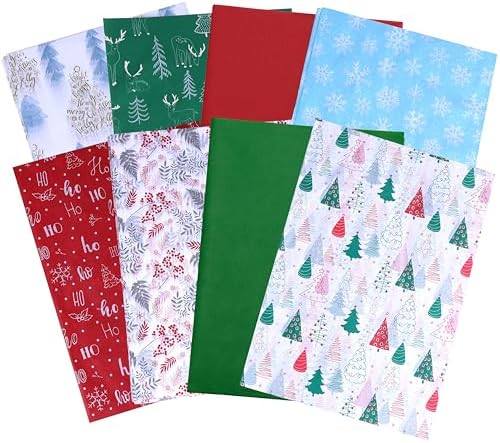 Christmas Tissue Paper, 80 Sheets, Holiday Patterns, Red Green White, 20x20 Inch, 8 Designs, Gift Wrapping Packaging