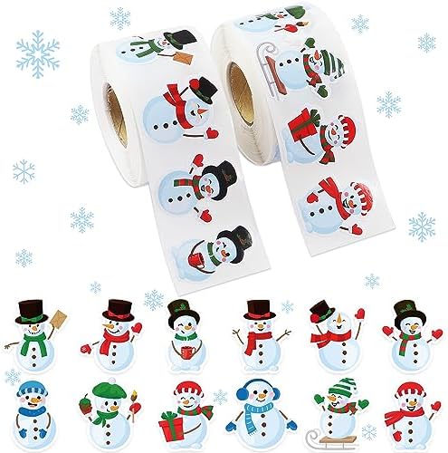 1200 PCS Snowman Roll Stickers Christmas Snowman Envelope Labels Stickers Xmas Assorted Snowmen Seal Stickers Roll for Kids Winter Christmas Holiday Party Gift Decor