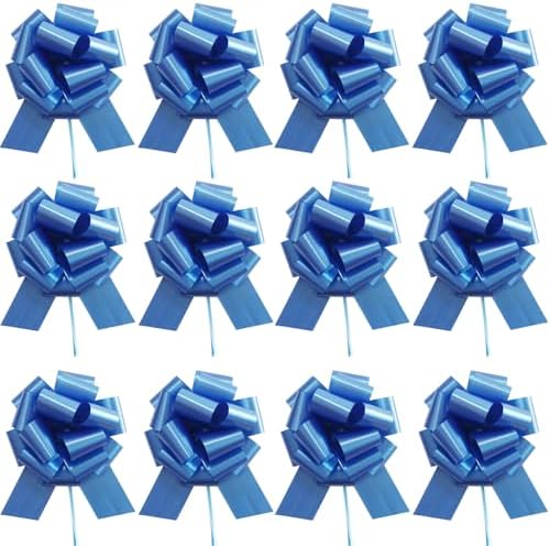 12 Pcs Pull Bows for Gift Wrapping, Blue Gift Bows - 6 Inch Ribbons for Christmas, Birthday, Wedding & Florist Packaging