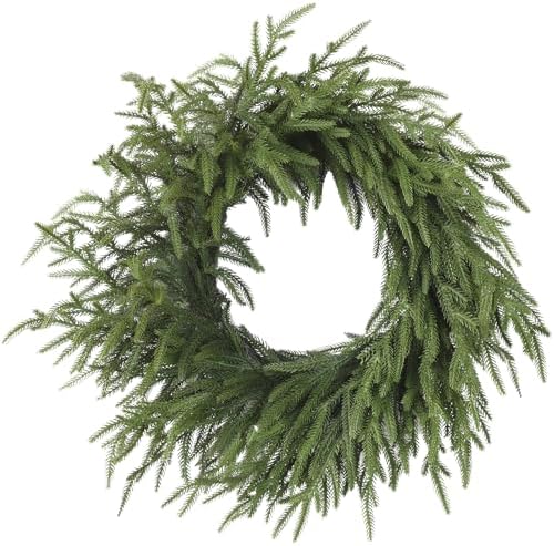 24 Inch Real Touch Christmas Wreath, Natural Droopy,Soft Bendable Winter Wreaths for Front Door, Christmas Wreaths for Front Door, Cedar Wreath, Indoor Christmas Decorations Outdoor for Home Decor