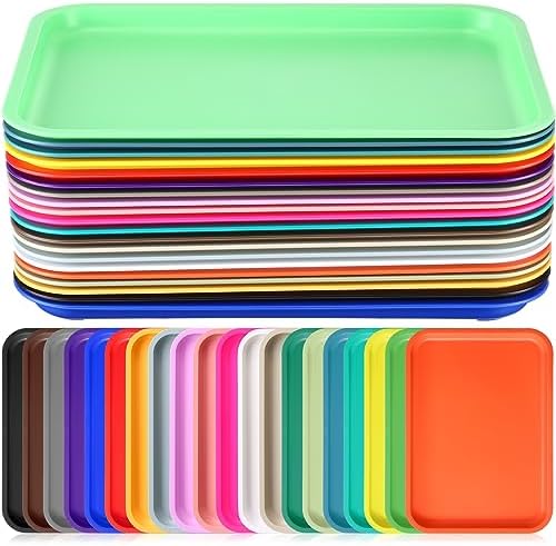 Sintuff 20 Pcs Plastic Art Trays Colorful Fast Food Lunch Trays Bulk Activity Crafts Sensory Serving Organizer for Home, School, Kids, DIY Projects, Painting, Beads(20 Colors,10 x 7 Inch)