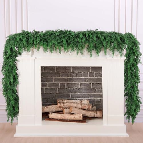 6 Ft Christmas Cedar Pine Garlands, Artificial Cedar Garland, Realistic Green Artificial Greenery Garland for Table, Mantle, Wall, Indoor, Outdoor Christmas Decorations (1, 6 FT)
