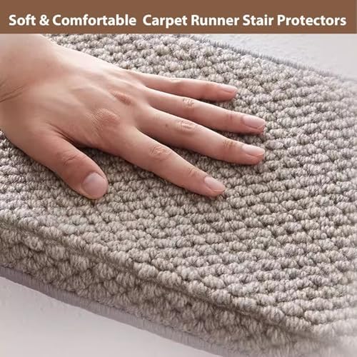 Bullnose Carpet Wool Stair Treads Non-Slip for Wooden Steps Indoor, Self-Adhesive Stair Protectors Soft Comfortable Carpet Runner,Pet Friendly Stair Rugs Covers Mats Staircase Step Covers,Washable(Gra