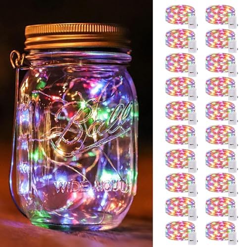 20 Pack Multi-Color LED Fairy Lights Battery Operated,7FT 20 LED Waterproof Mini Twinkle String Lights Battery Powered for Christmas Mason Jars Party,Multicolor